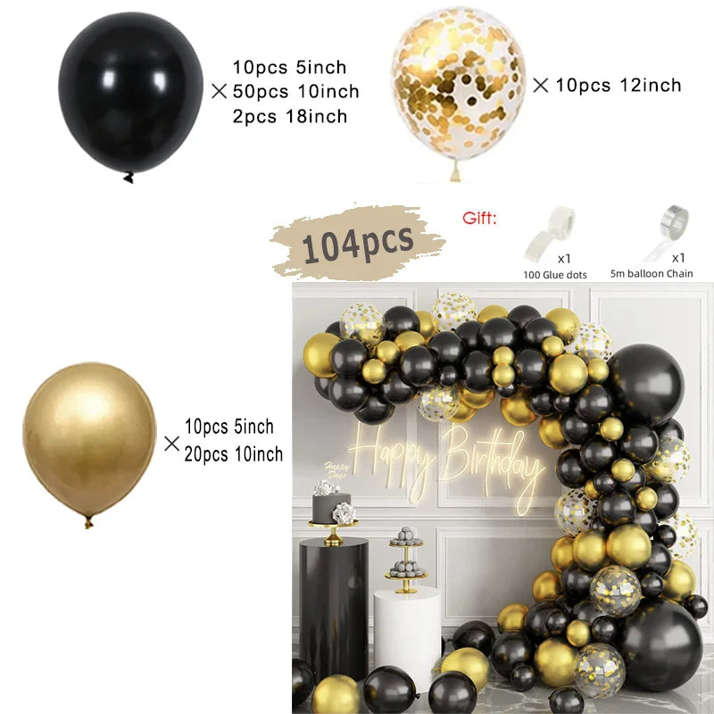 Kit d'arc de guirlande de ballons noirs et dorés, avec ballons en aluminium Starburst, fournitures de décoration pour mariage, anniversaire, fête de famille