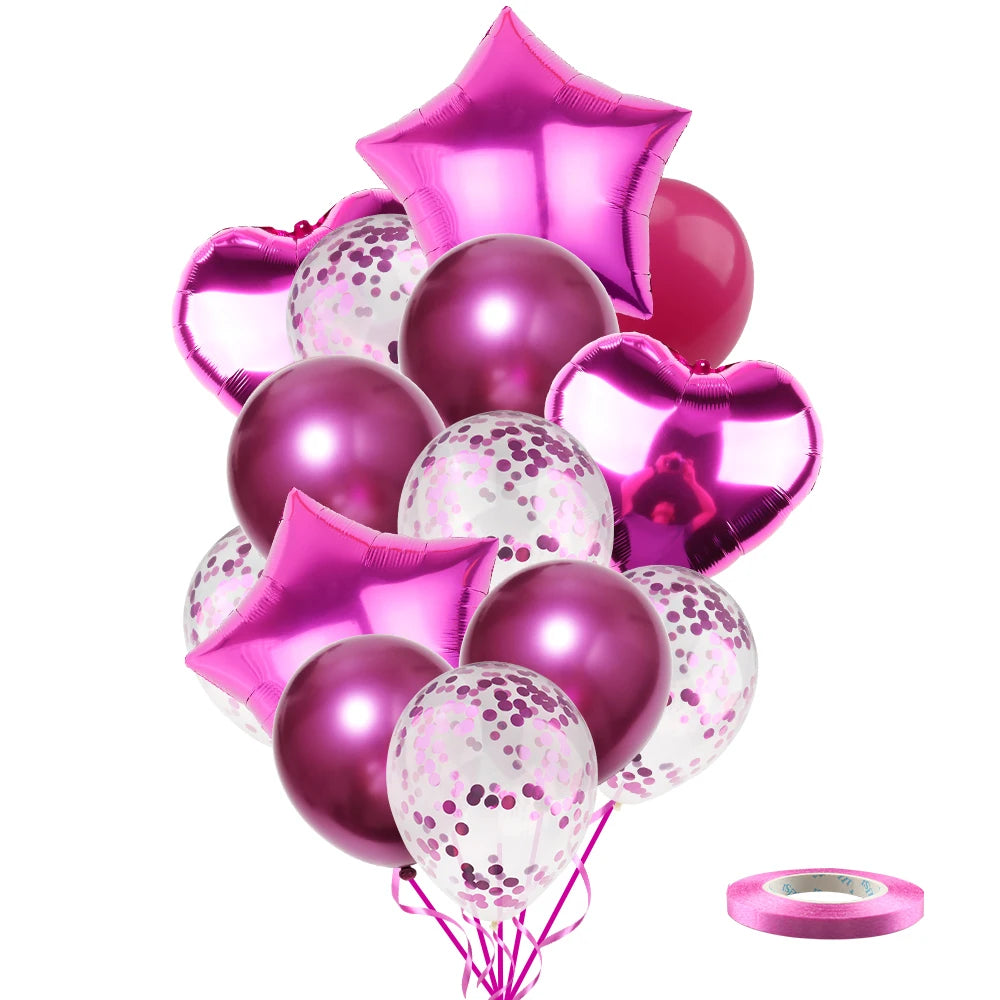 Ballons métalliques en forme d'étoile et de cœur, 14 pièces, ensemble de confettis or rouge bleu rose pour joyeux anniversaire, réception-cadeau pour bébé, mariage