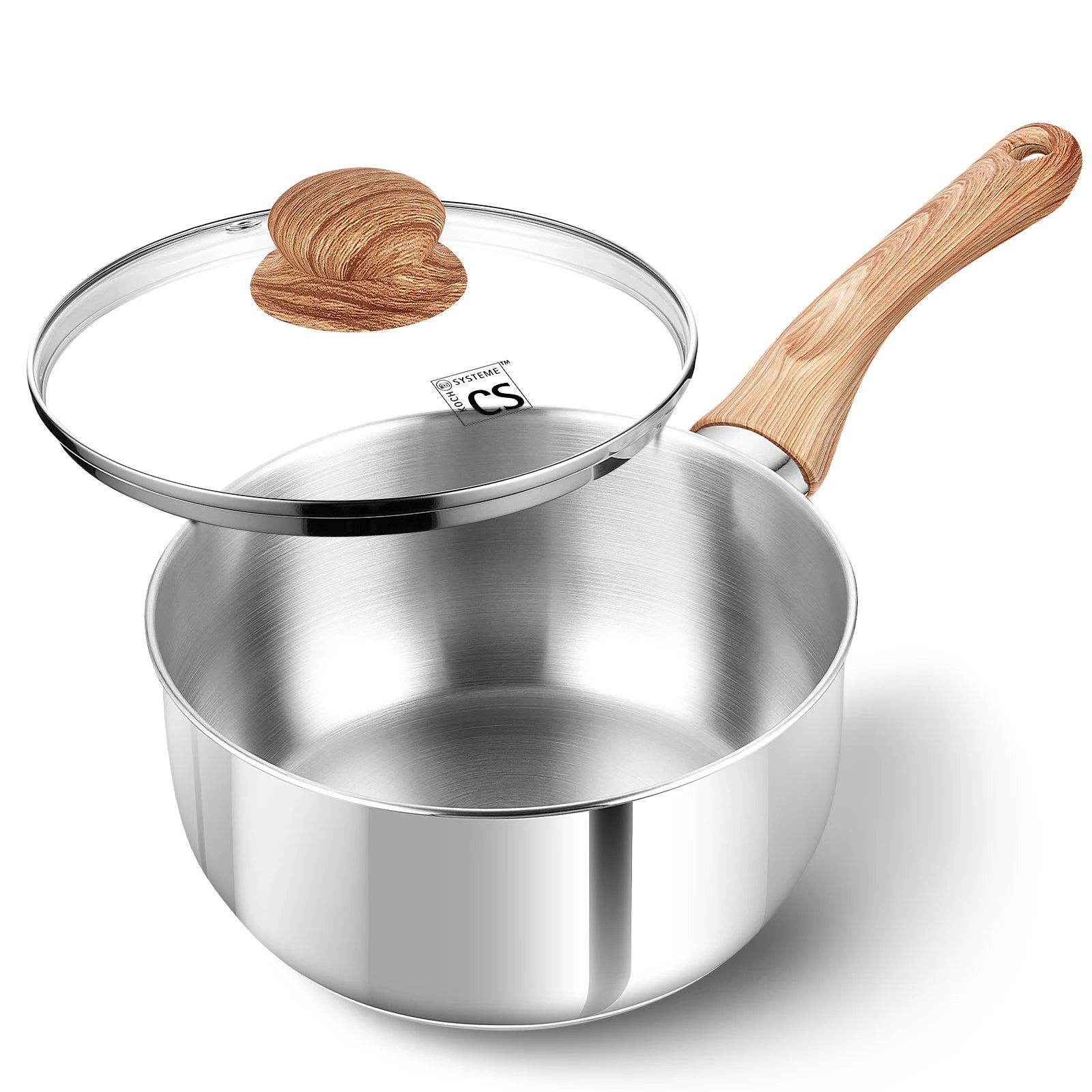 KOCH SYSTEME CS casserole en acier inoxydable 1QT/2QT/3QT Pot à lait antiadhésif avec poignée en bakélite résistante à la chaleur casseroles à Sauce Induction