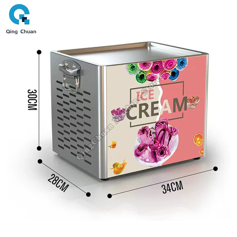 Petite Machine à glace frite 330W, yaourt frit en acier inoxydable, crème glacée aux fruits domestiques, bouillie, rouleau de crème glacée frite