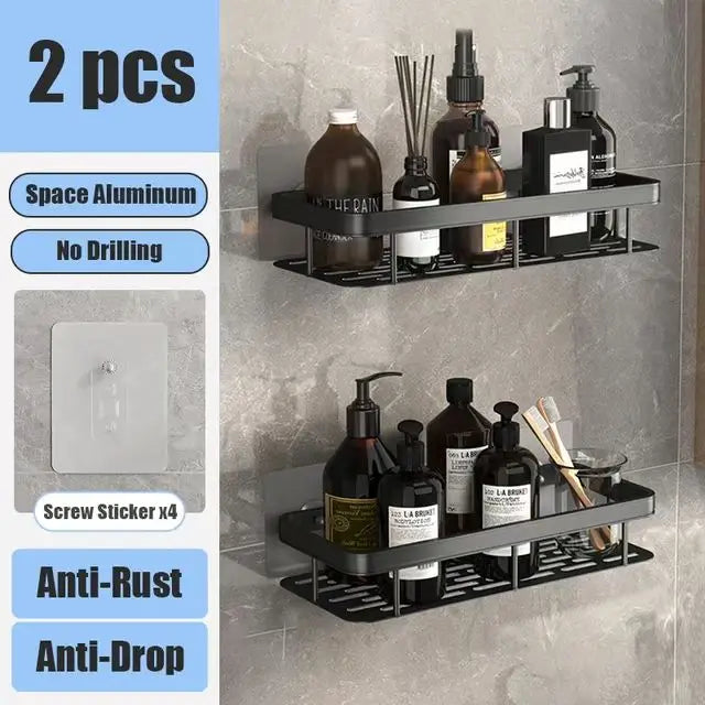 HOShelf-Rangement de toilette mural en aluminium T1, sans perceuse, bouteille de shampoing, coin de douche, accessoires de cuisine