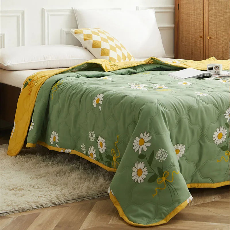 Couette d'été matelassée imprimée marguerite, taie d'oreiller ou couettes simples, douce et respirante, simple, Double, lavable, mince