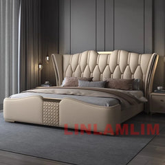 MINGDIBAO-Cadre de lit en cuir véritable avec Accents dorés, mobilier de luxe moderne, design, pour chambre à coucher, queen/king size