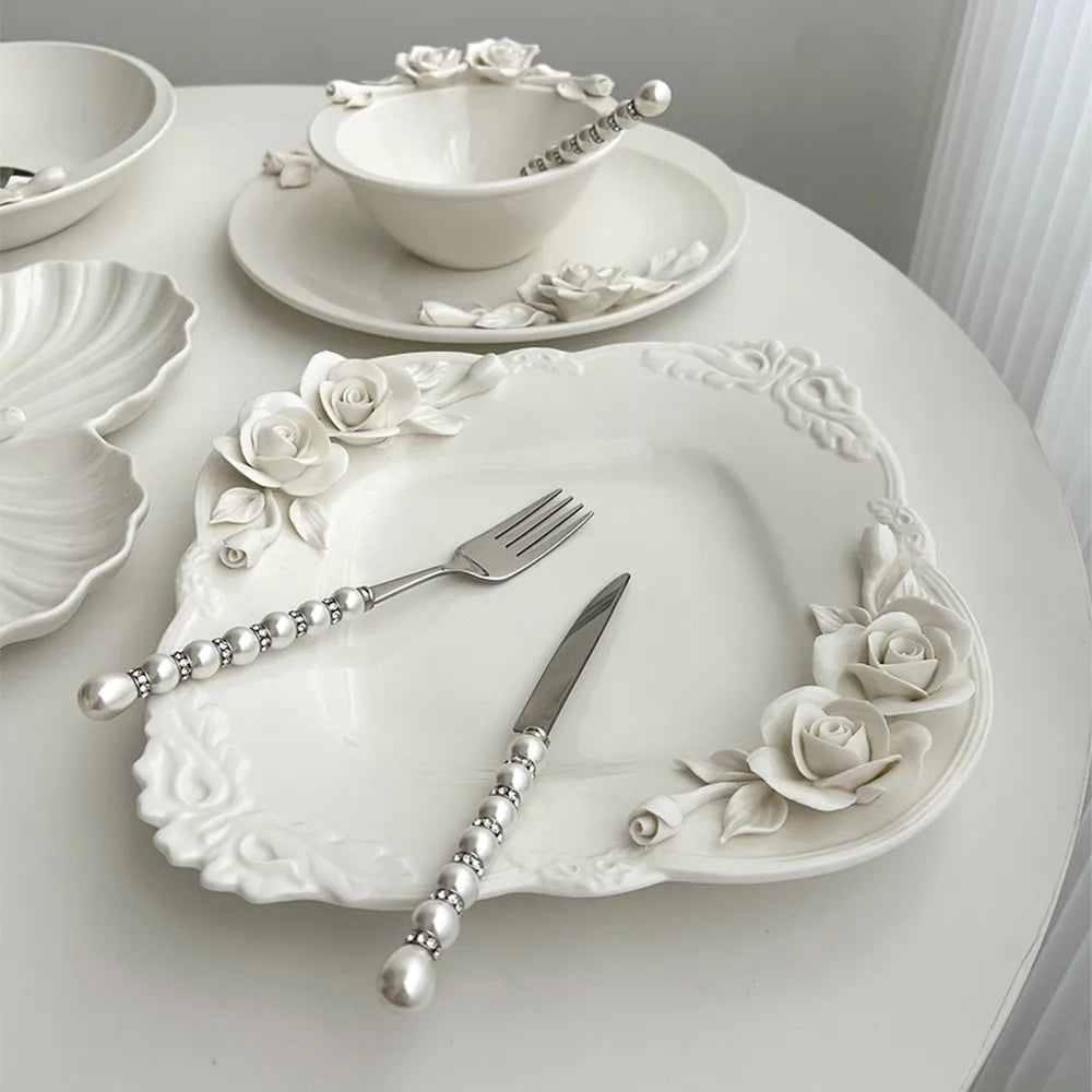 Bol à fleurs, assiette, tasse et vaisselle à main en Relief européen, ensemble pour le thé de l'après-midi à la maison, assiette d'exposition en céramique exquise