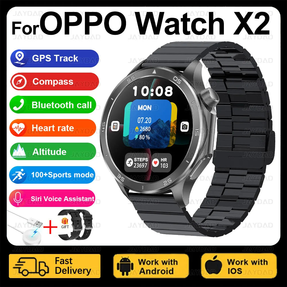 2025 nouveau pour montre OPPO X2 montre intelligente GPS sport piste fréquence cardiaque musique Bluetooth appel IP68 étanche AMOLED montre intelligente