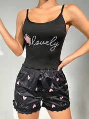 Ensemble pyjama en soie de lait pour femmes, Camisole et short imprimés, deux pièces, vêtements de maison confortables, tenue de détente Sexy, été