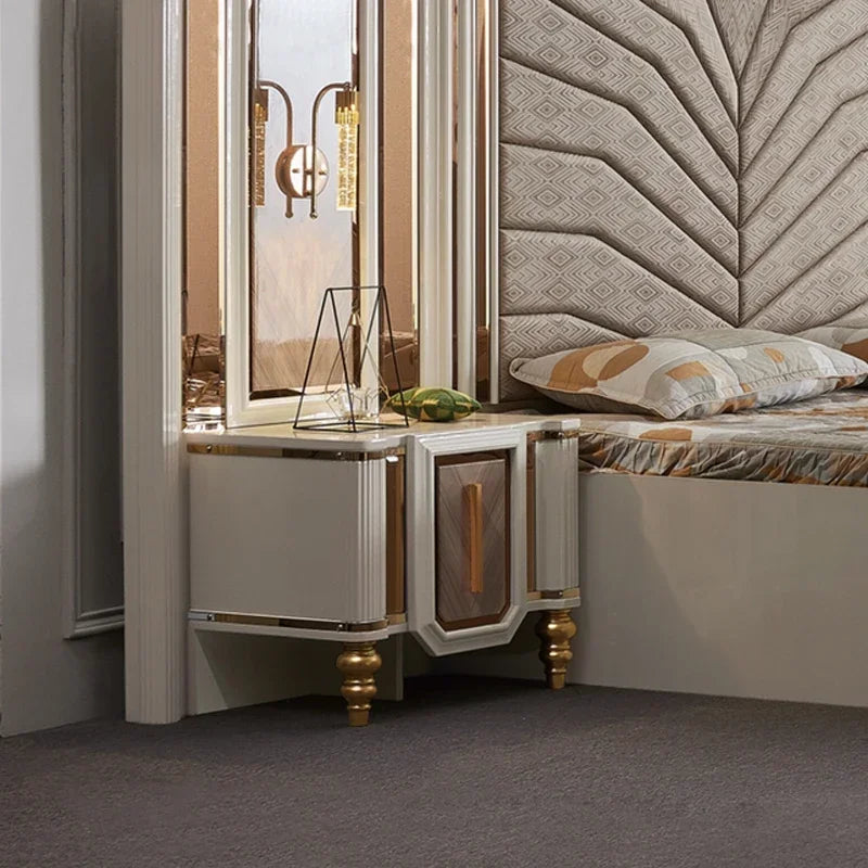Ensemble de chambre King King King King avec miroir doré, meubles de chambre lumineux, élégant et surdimensionné, style turc, pas cher, luxe