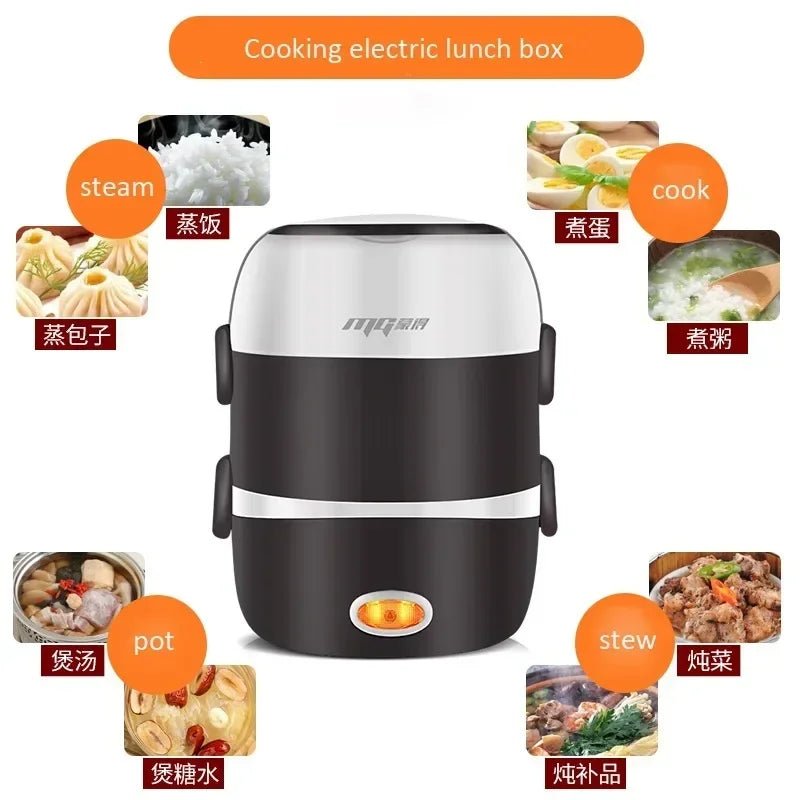 Mini cuiseur à riz électrique en acier inoxydable, 2/3 couches, cuiseur vapeur, repas portable, chauffage thermique, boîte à lunch, récipient pour aliments, plus chaud