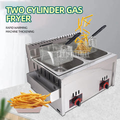 Friteuse à gaz commerciale en acier inoxydable avec réservoirs pour touristes, machine à frites jetables, seau supérieur, 12L