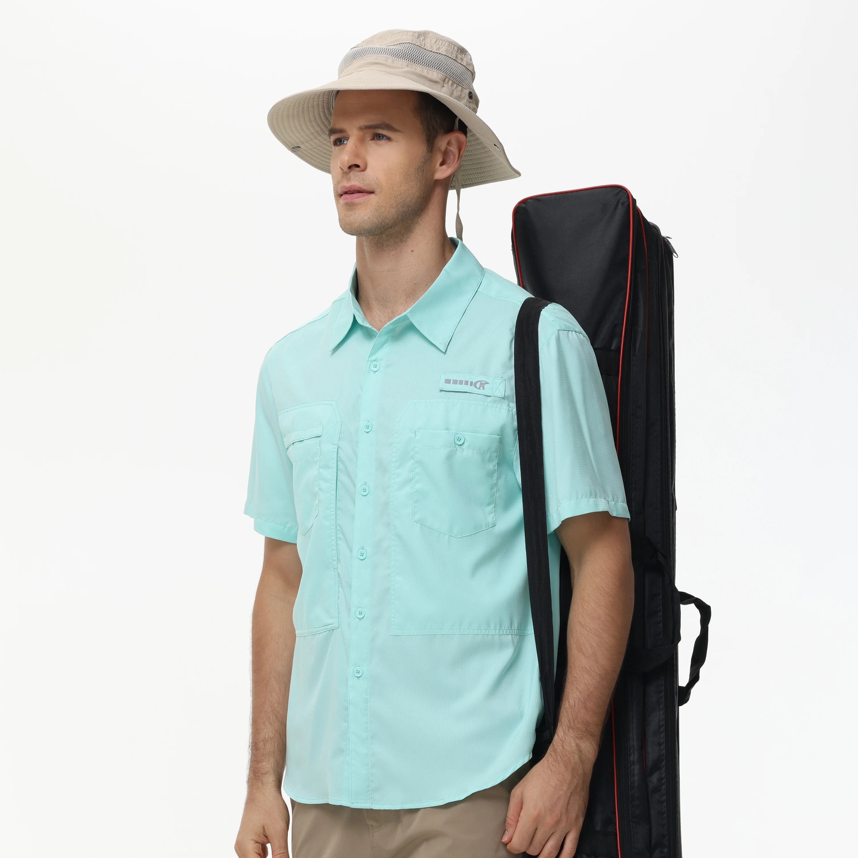 Chemises de pêche respirantes pour hommes, chemise de pêche Cargo décontractée à manches courtes UPF 50+, chemises tactiques boutonnées, chemisier pour l'extérieur