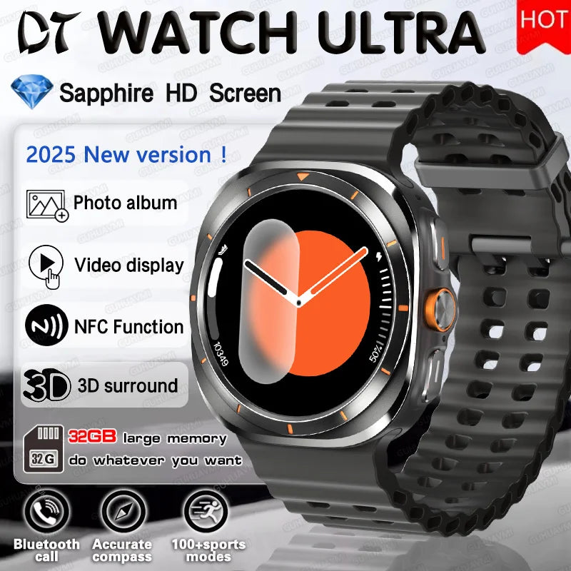 2025 nouveau pour HUAWEI DT montre Ultra 7 SmartWatch 32 go de mémoire TWS musique vidéo NFC Bluetooth appel HD saphir écran Bracelet intelligent