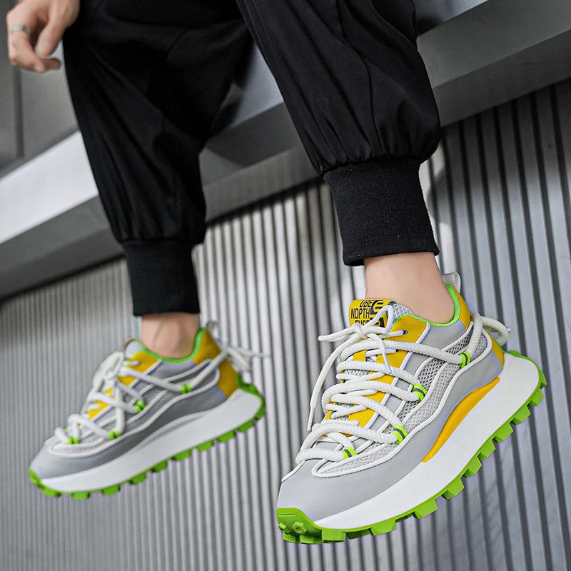 Chunky Sneaker Men Designer Running Shoes Fashion Casual Microfiber Leather Mesh Breathable Height Increased Flat Platform Shoes