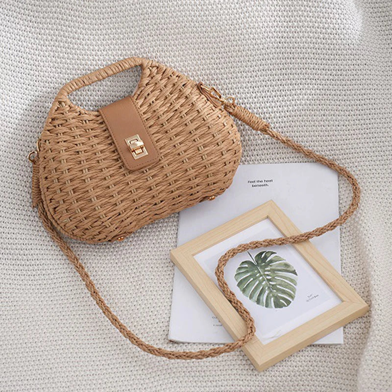 NEW Straw Crossbody Bag Women Elegant Fashion Straw Woven Rattan Bag Straw Rope Crossbody Sling Bag Shoulder Bag Beach Bag