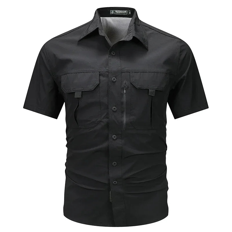 Chemise d'été à manches courtes pour hommes, chemise de travail tactique respirante, hauts d'extérieur décontractés, séchage rapide, multi-poches, chemises Cargo de Camping