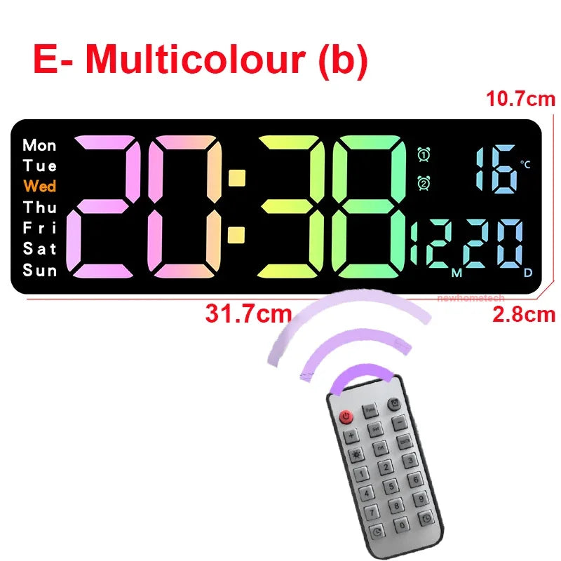 Horloge murale numérique grand écran LED affichage de la température et de l'humidité réveil électronique décoration de la maison créative télécommande