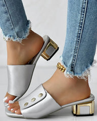 Mules Femmes Colorblock bout carré sandales à talons épais pantoufles talons sandales glisser Femmes talon carré Zapatillas Mujer Casa