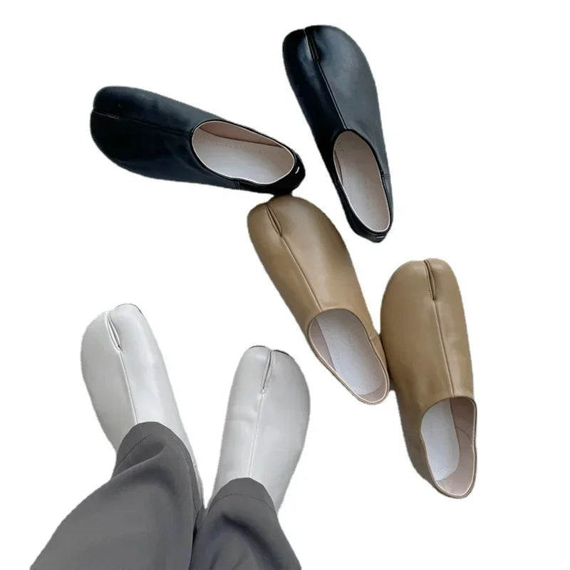 Bailamos-Mocassins en cuir souple pour femmes, Mules à enfiler, Fendu rond, Lazy Shallow, Mules à bride arrière, Chaussures plates, Tabi Ninja