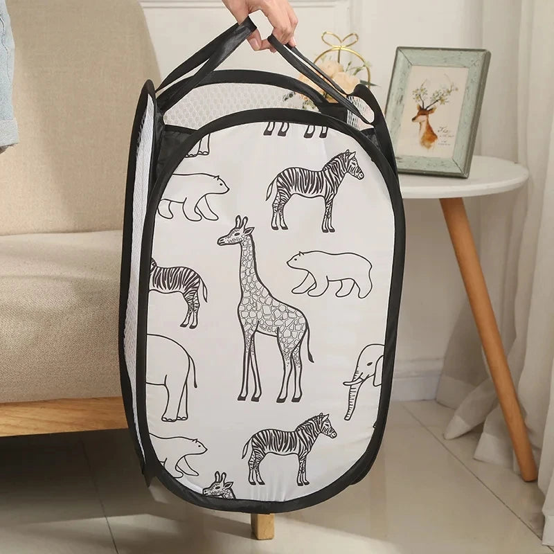 Panier à linge pliable de dessin animé, 1 pièce, panier organisateur de grande capacité pour vêtements sales ménagers, sac en maille en Nylon pour le rangement des jouets