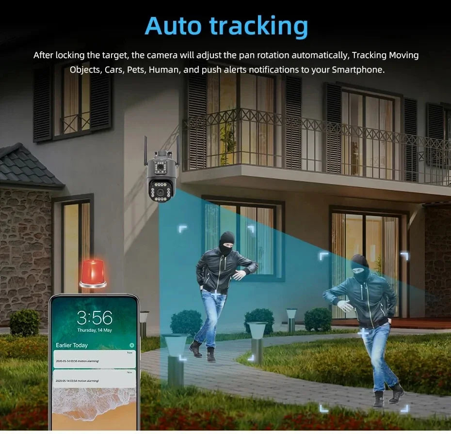 Caméra IP Yoosee 4K 8MP double objectif IP PTZ extérieure étanche IP66 suivi automatique Audio bidirectionnel couleur Vision nocturne caméra de sécurité