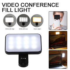 Mini lumière de remplissage pour selfie, vidéoconférence, aste, 3modes, luminosité réglable, clip, téléphone portable, ordinateur