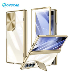 Pour Samsung Galaxy Z Fold 6 étui avec couverture et support Camear mince Protection de charnière tout compris étui transparent galvanisé