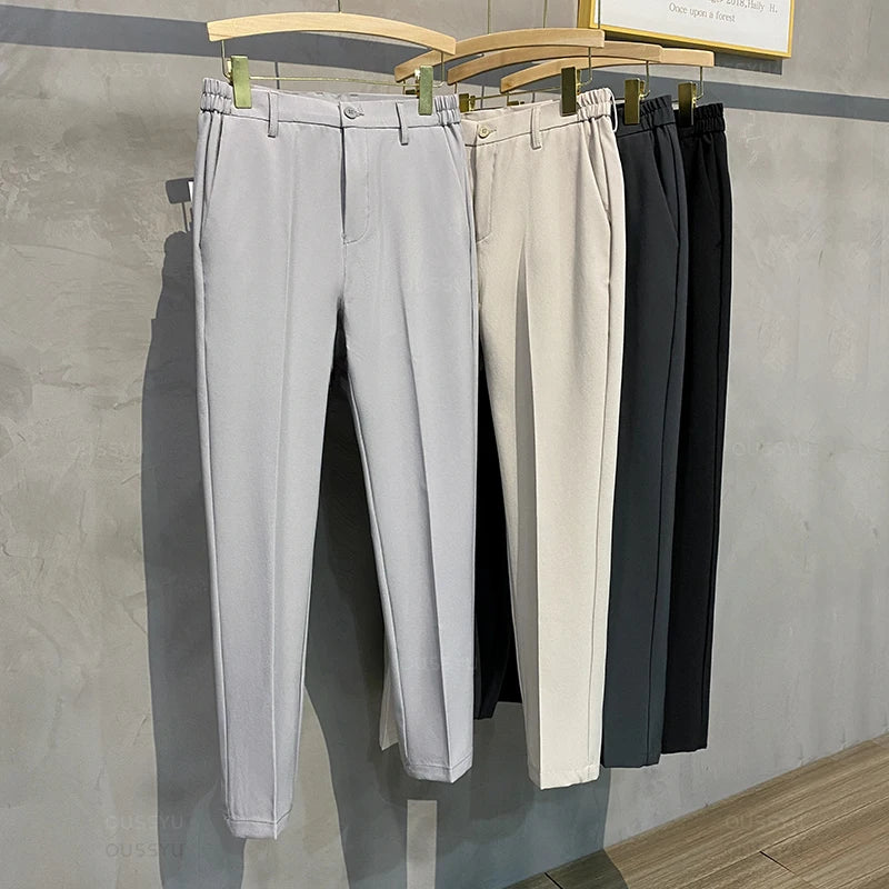 2025 printemps hommes pantalons décontractés costume pantalon coupe ajustée travail taille élastique Jogging affaires pantalon mâle noir grande taille 40 42