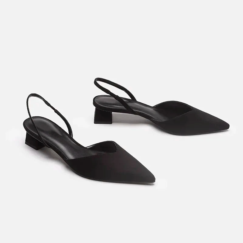 Été 2025 nouvelles femmes noir Baotou mode sandales femme talons pompes soie Sexy pointu Sandalias femme talons bas chaussures