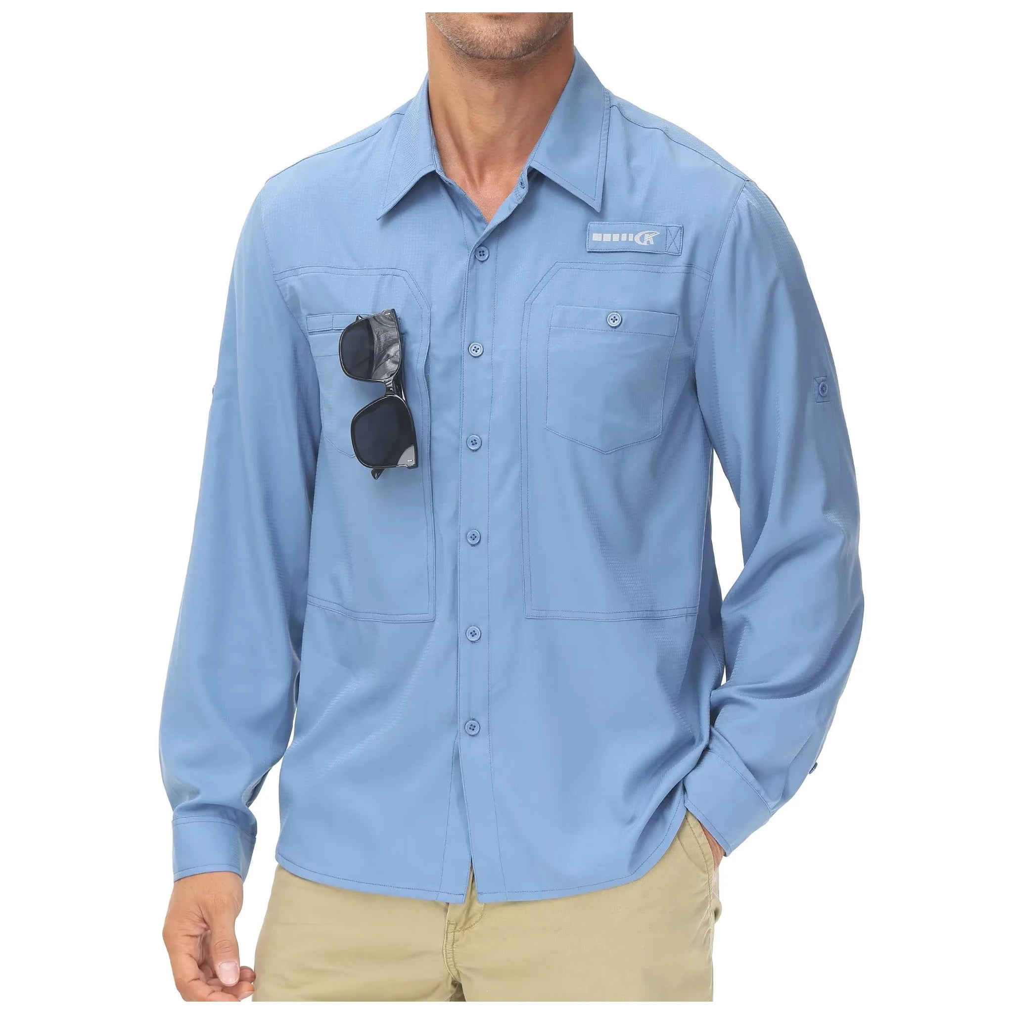 Chemises de pêche décontractées à manches longues UPF 50+ pour hommes, chemise de pêche boutonnée légère et respirante avec protection solaire avec maille arrière