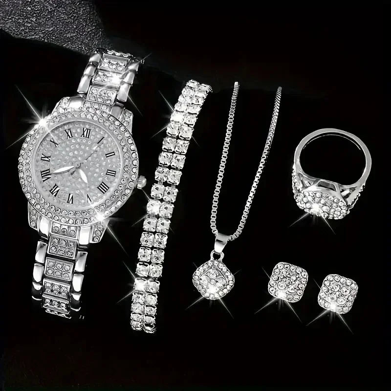 Montre Bracelet Set 6PCS Set Femmes Montre Horloge Romain Cadran Luxe Marque Design Femmes Montre Femme Reloj