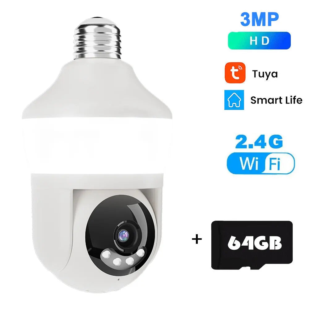 Tuya E27 ampoule double écran WiFi caméra 5MP intérieur 5x Zoom PTZ caméra de sécurité IR couleur Vision nocturne Surveillance sans fil