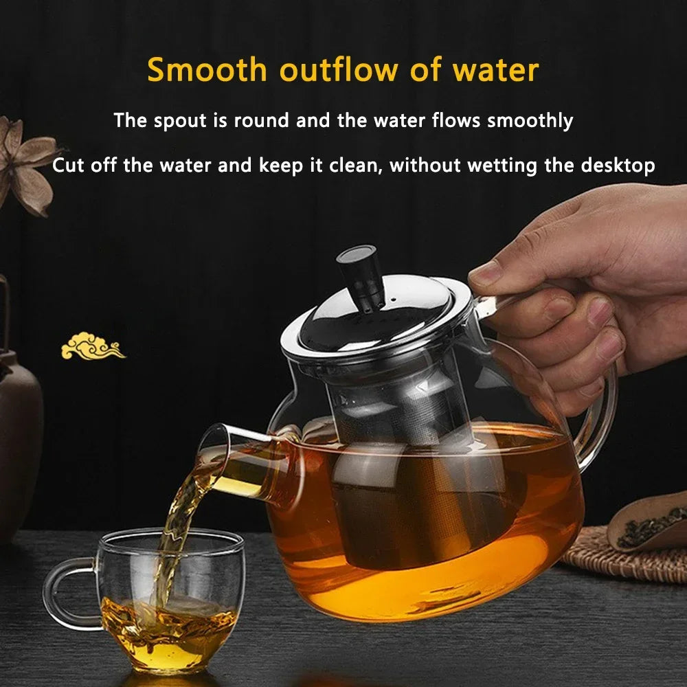 Théière en verre 800/1500ml avec infuseur en acier inoxydable, infuseur amovible, théière pour la maison, le Camping et les voyages, brassière à thé à feuilles mobiles