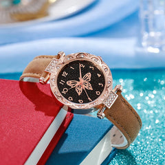 Montres papillon en perles roses pour femmes, montre-Bracelet décontractée avec strass, Simple, horloge à Quartz pour dames