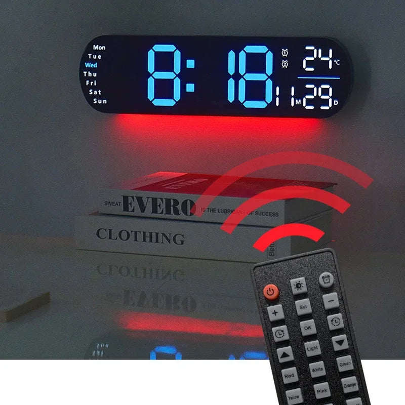 Horloge murale numérique grand écran LED affichage de la température et de l'humidité réveil électronique décoration de la maison créative télécommande