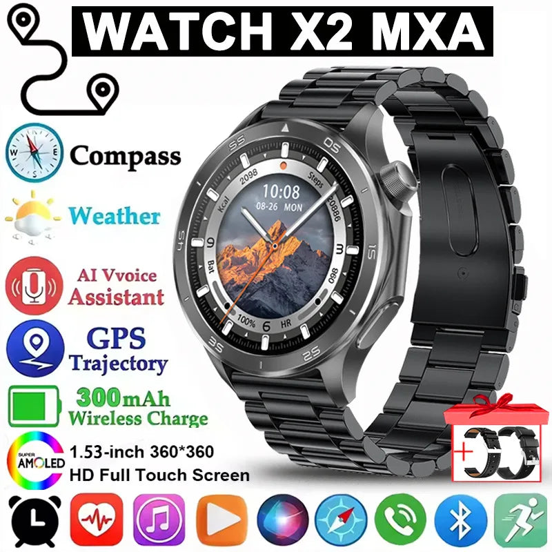 Pour montre OPPO X2 sport montre intelligente hommes HD écran GPS tracker boussole Bluetooth appel fréquence cardiaque étanche montre intelligente 2025 nouveau