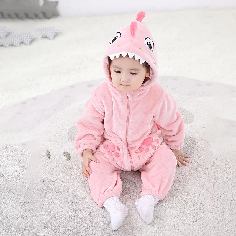 Joli dinosaure nouveau-né bébé fille vêtements body en peluche doux chaud enfant en bas âge combinaison Halloween enfant infantile pyjamas salopette fermeture éclair