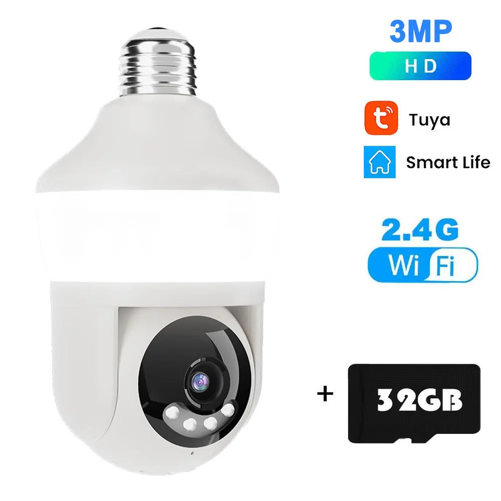 Tuya E27 ampoule double écran WiFi caméra 5MP intérieur 5x Zoom PTZ caméra de sécurité IR couleur Vision nocturne Surveillance sans fil
