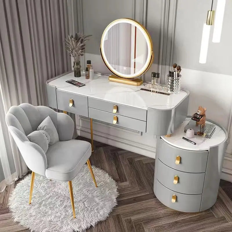 Meuble de chambre à coucher, rangement, chargement sans fil, Bluetooth, commode de maquillage, coiffeuse, Table intelligente avec miroir LED
