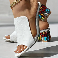 Femmes sandales en cristal 2024 nouveau printemps été sandales à bout ouvert talons carrés plage mode sandales femmes Sandalias De Mujer