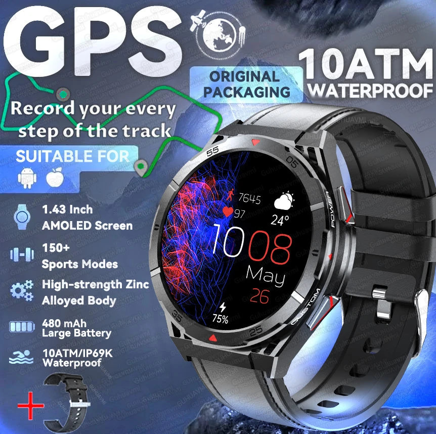 2025 nouveau pour HUAWE Original GPS SmartWatch Ultra 466*466 HD AMOLED affichage sport boussole BT appel IP69 étanche Bracelet intelligent