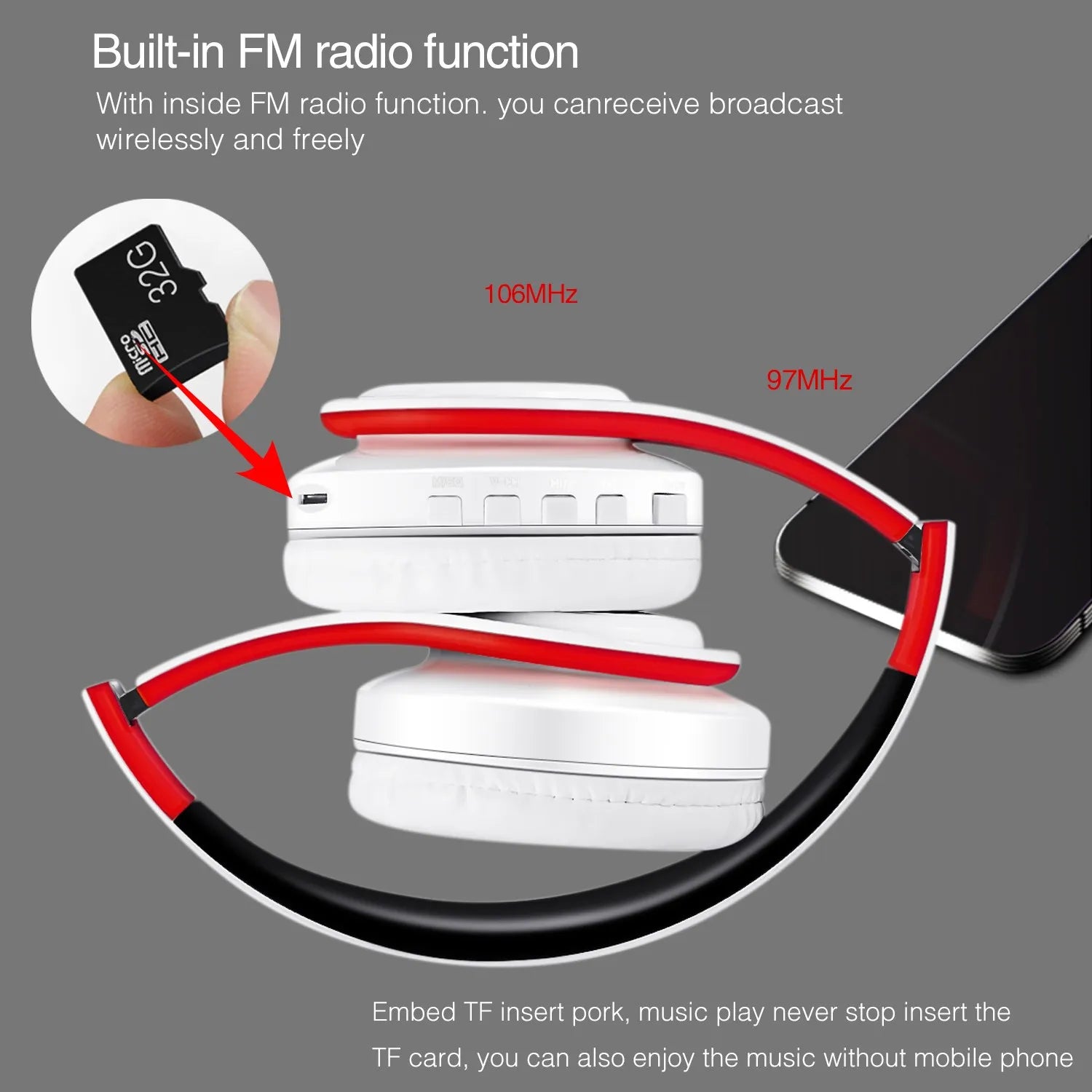 Casque Bluetooth  sans fil Stéréo Pliable Sport Écouteur Microphone Casque Lecteur MP3 mains libres