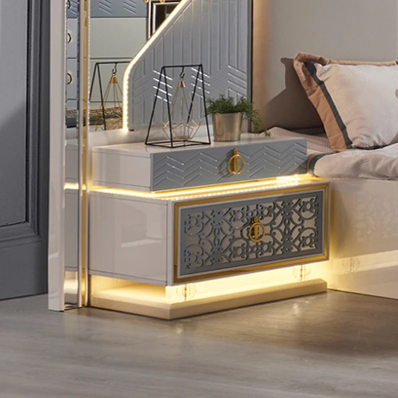 Commode de maquillage moderne en bois avec miroir à diode électroluminescente, ensemble de meubles de chambre à coucher, design de luxe