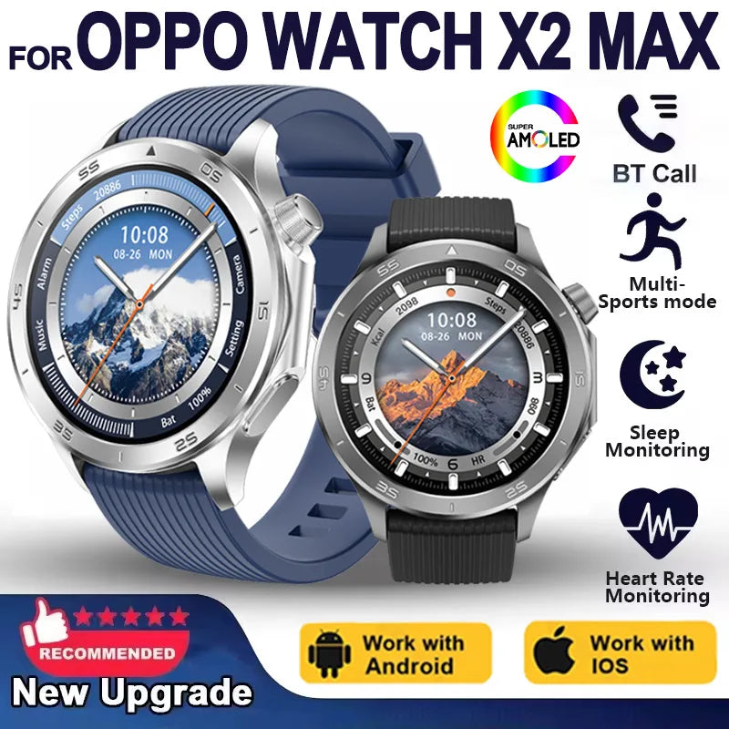 Pour montre OPPO X2 sport montre intelligente hommes HD écran GPS tracker boussole Bluetooth appel fréquence cardiaque étanche montre intelligente 2025 nouveau