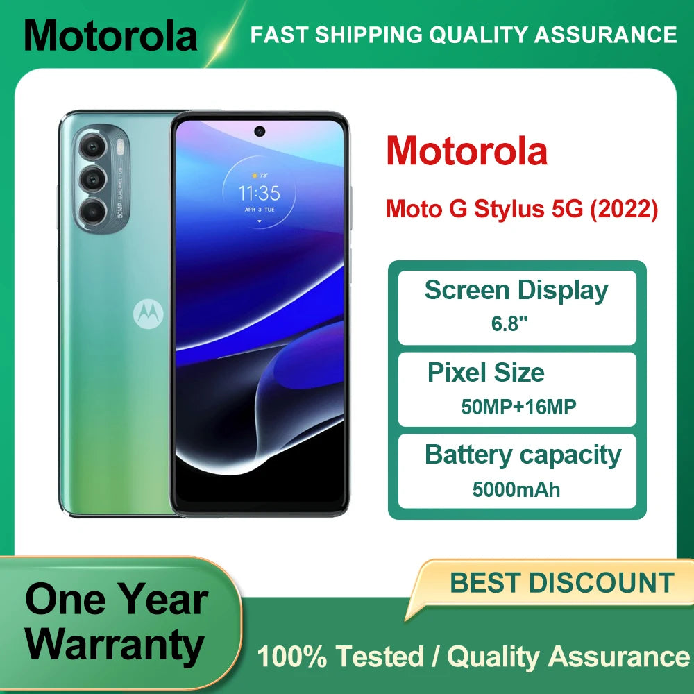 Motorola G Stylus 5G 2022 XT2215 Smartphone CPU Qualcomm SM6375 écran 6.8 pouces empreinte digitale Android 12 téléphone utilisé