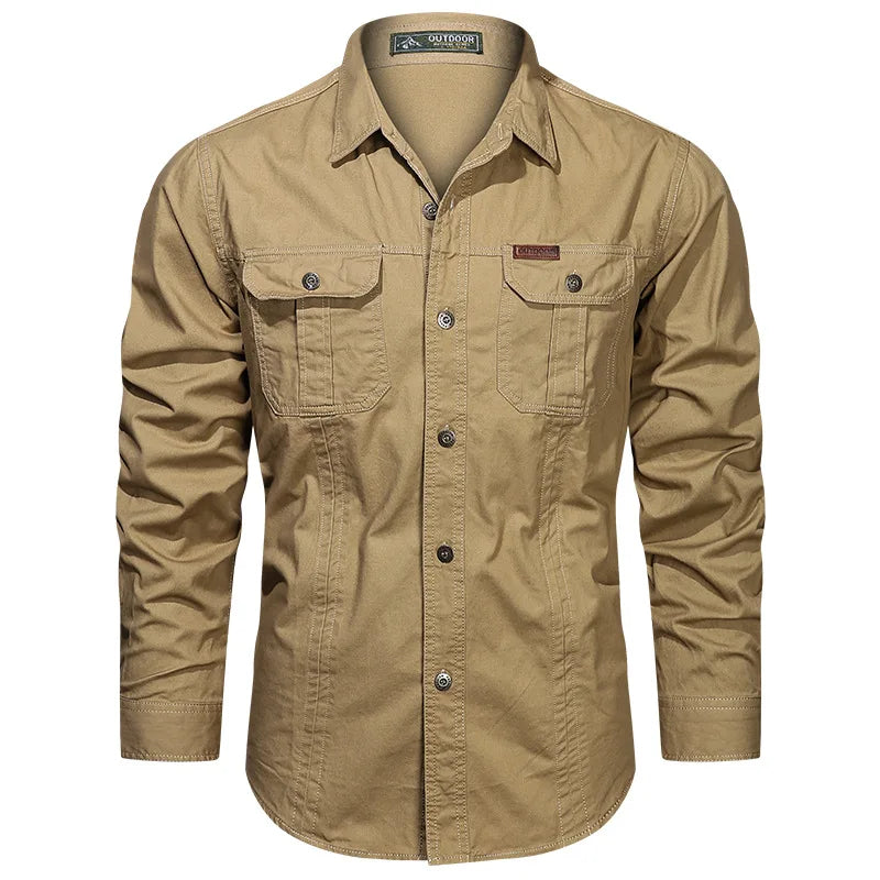 Printemps automne chemises hommes à manches longues décontracté coton chemise de haute qualité Camisa Militar surchemise marque vêtements chemisiers d'extérieur