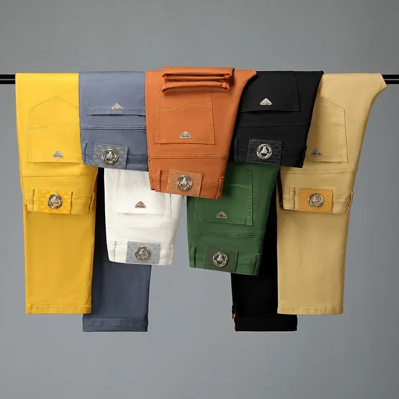Jean extensible sept couleurs pour hommes, tendance, sauvage, Simple, 97% coton, haut de gamme, ajusté, petit pantalon droit décontracté pour hommes