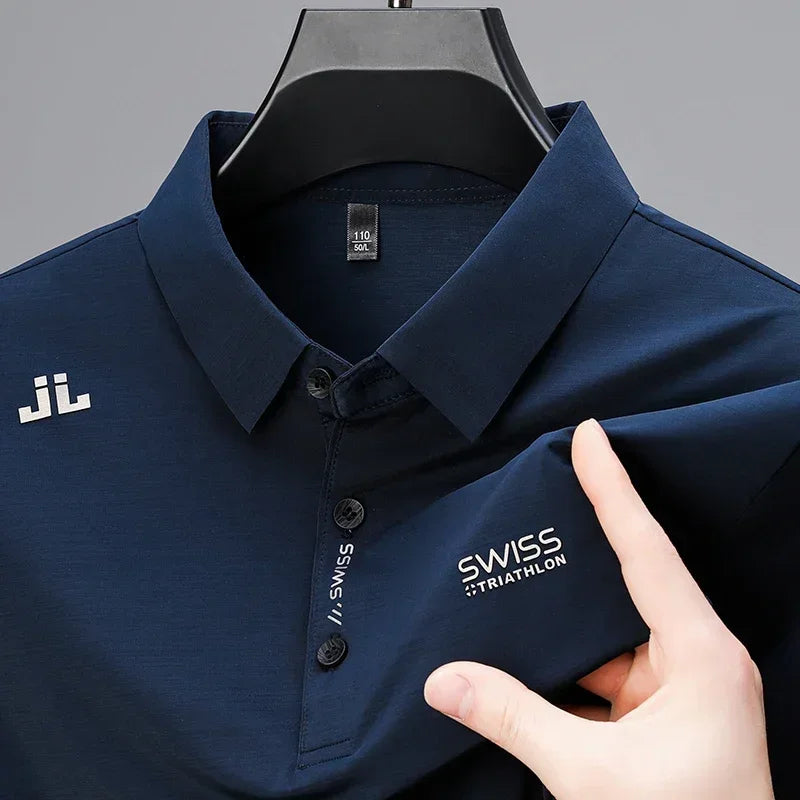 Ice Silk Cool T-shirt à manches courtes pour hommes Été imprimé Business Casual Scarless T-shirt