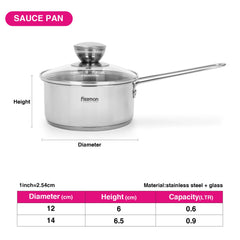 Mini casserole de cuisine en acier inoxydable 12cm/14cm, 0.6/0.9L Ltr avec couvercle en verre, Pot à soupe à Induction, marmite de cuisine domestique