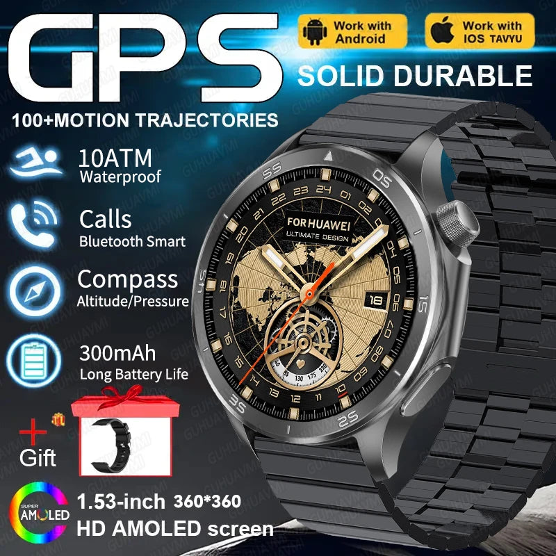 Montre connectée GPS pour hommes, avec boussole, altimètre de pression, étanche IP68, appel Bluetooth, écran AMOLED, nouveau, 2025