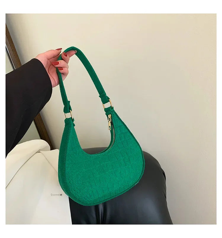 Sacs à bandoulière en tissu feutré pour femmes, pochette sous les bras à petite poignée, pochette de luxe de couleur unie, sac à main avec bourse