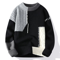 Automne hiver chaud hommes chandails tricotés mode Patchwork col rond tricot pulls coréen Streetwear pull décontracté hommes vêtements